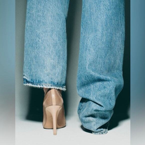 ZARA HEELED MESH SHOES BEIGE NUDE POINTED PUMPS SIZE 40 - Picture 2 of 6